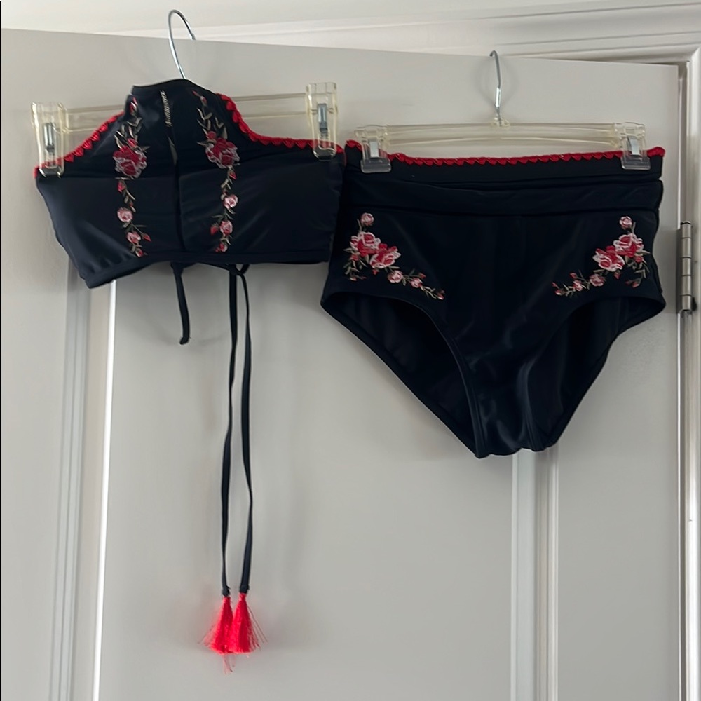 Black and Red Floral Bikini Set